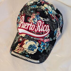 Robin Ruth Puerto Rico Club Floral Hat Snapback Black Tropical Rare LN